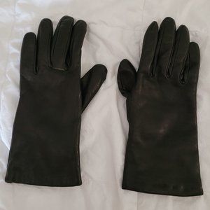 Lands' End Dark Brown Leather Gloves w/Cashmere Lining M